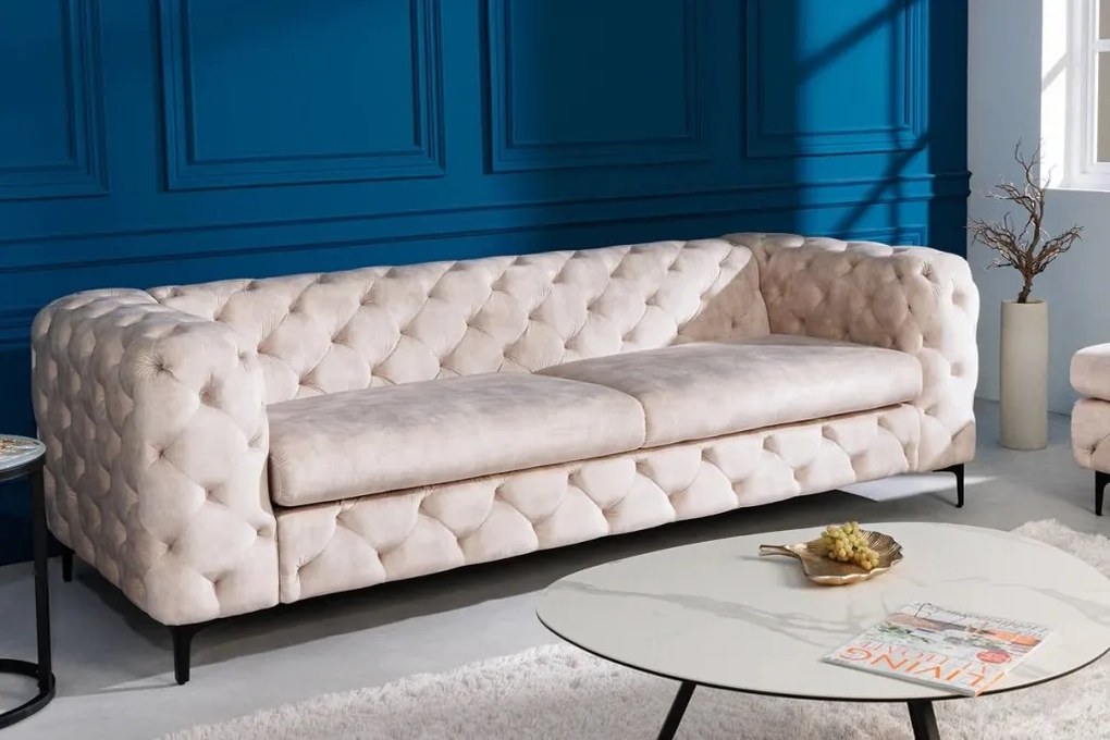 Canapea design Chesterfield, Catifea, Champagner, MODERN BAROCK