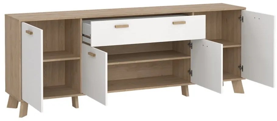 Comodă albă-în culoare naturală cu aspect de lemn de stejar 196x73x39 cm Ikast – Tvilum