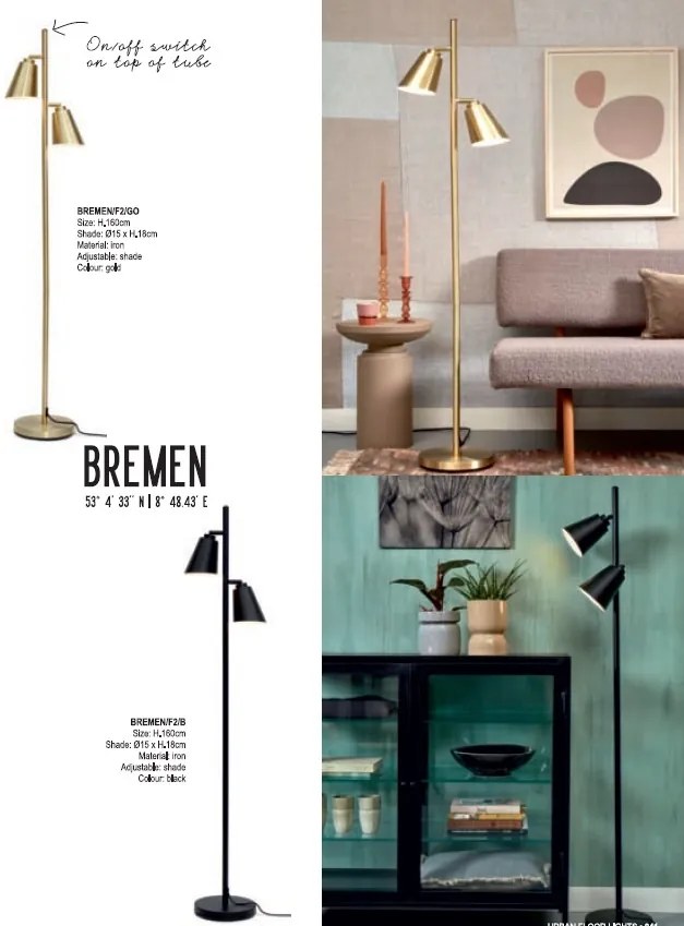 Lampadar, Lampa de podea cu doua spoturi directionabile Bremen negru
