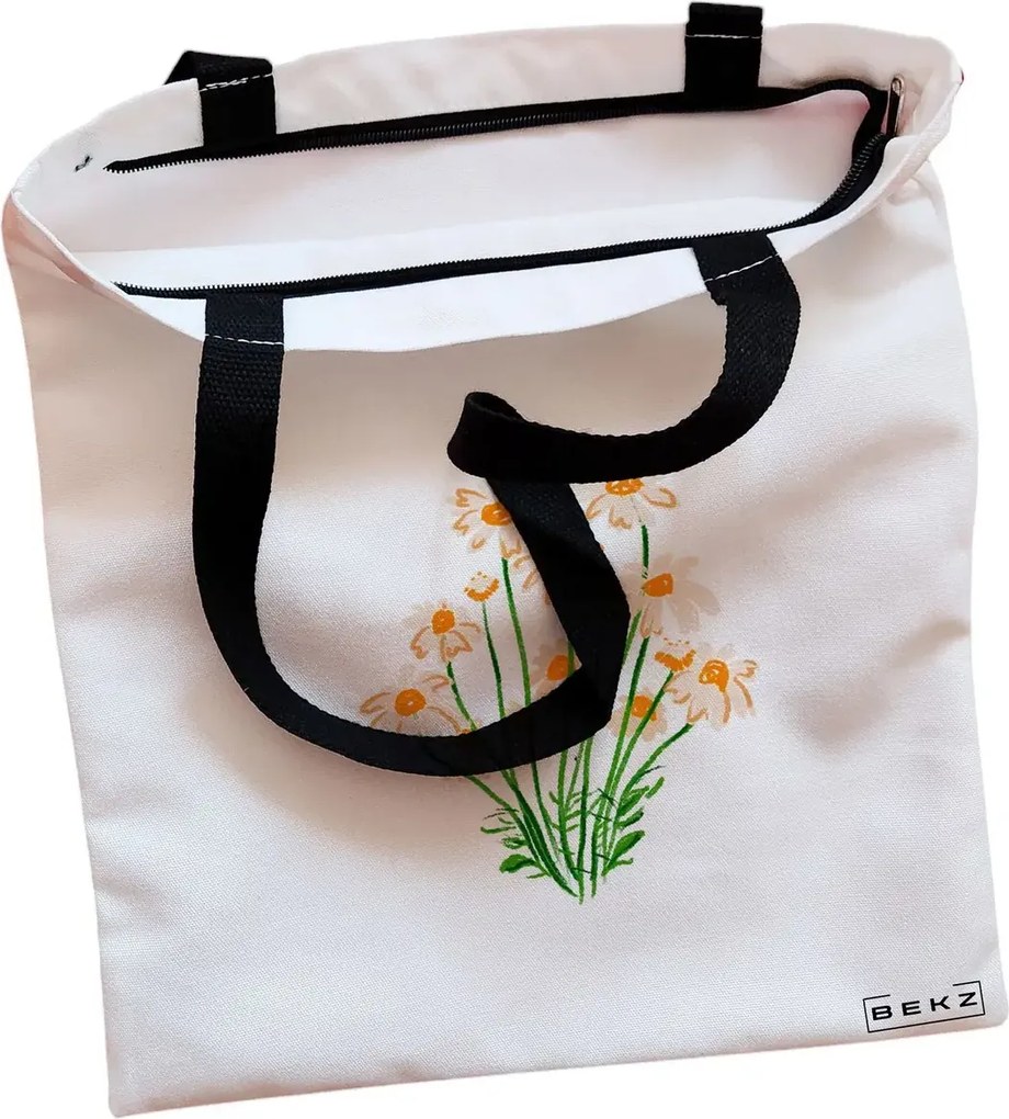 Sacosa de Panza pentru Cumparaturi, Geanta Tote, model Margarete, Cu fermoar, 38x34.5 cm, Alba, BEKZ®