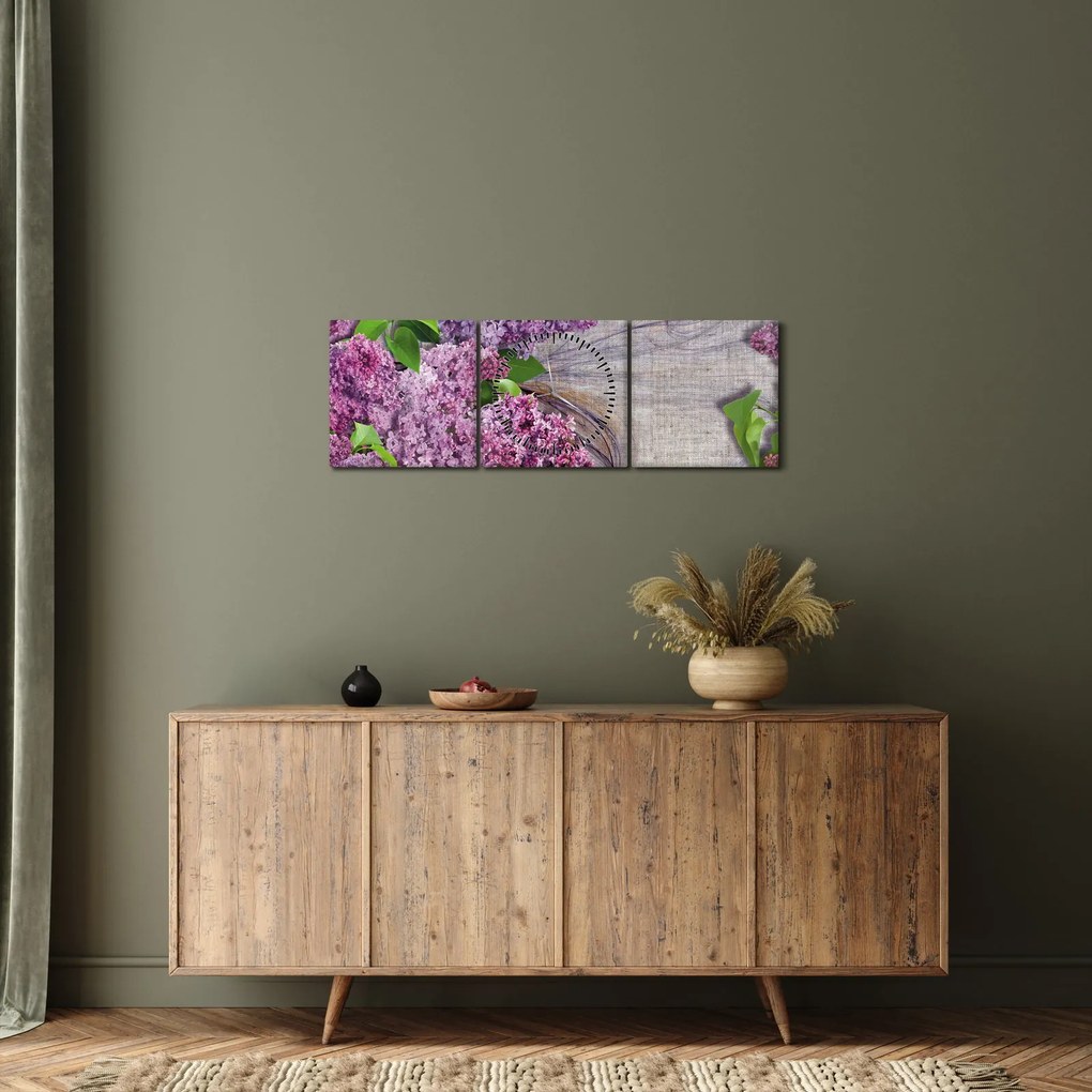 Tablou - Flori de liliac (cu ceas) (90x30 cm)