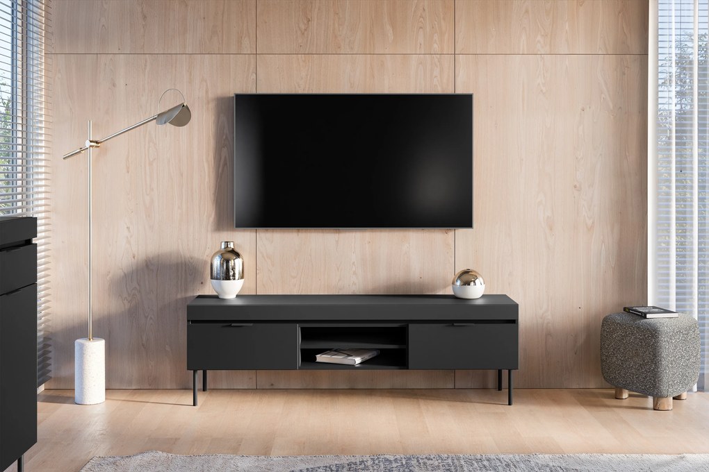 Comodă TV pe picioare metalice Sentia 157 - negru / negru