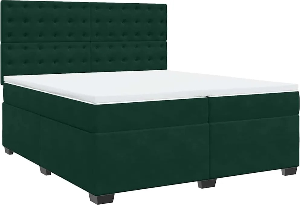 vidaXL Pat box spring cu saltea, verde închis, 200x200 cm, catifea