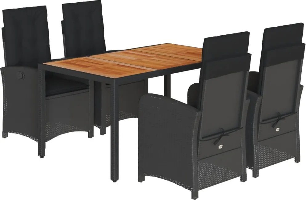 vidaXL Set mobilier de grădină cu perne, 5 piese, negru, poliratan