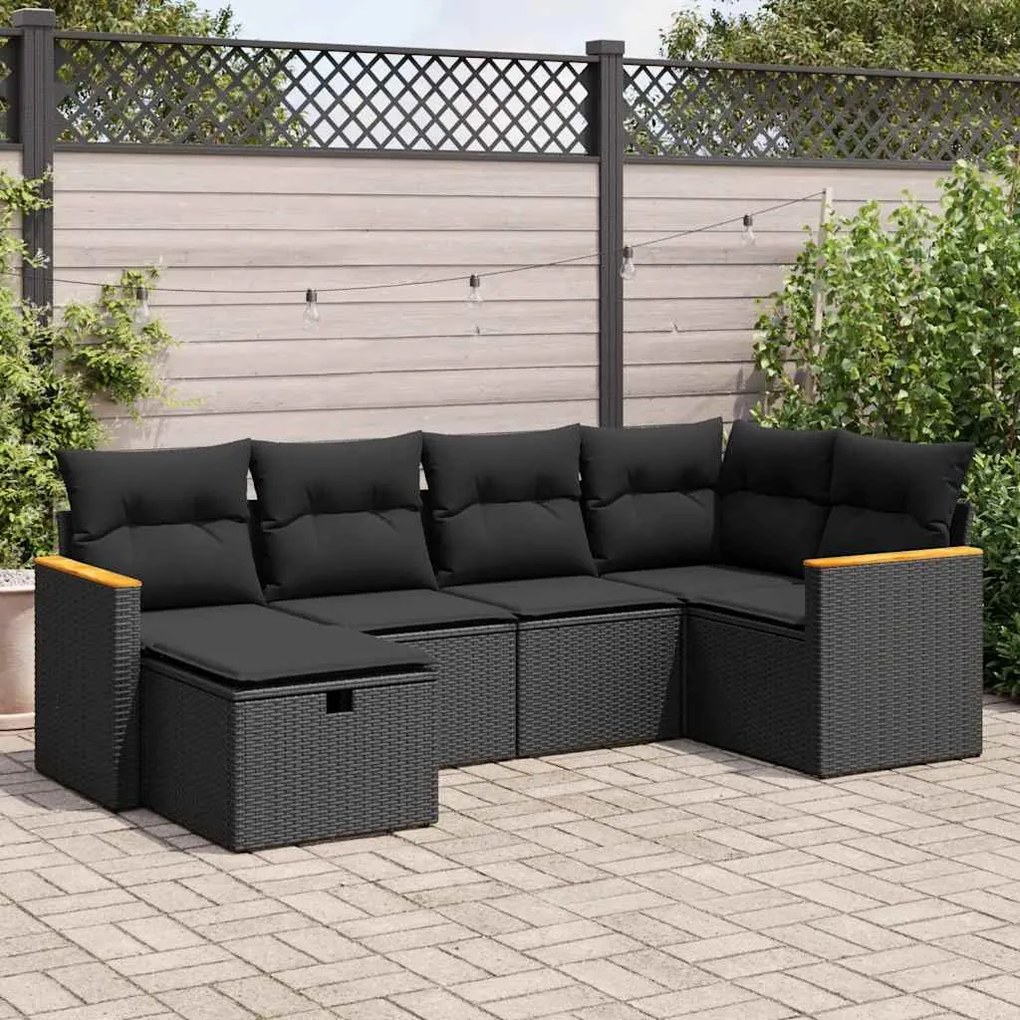 3325912 vidaXL Set mobilier de grădină cu perne, 6 piese, negru, poliratan