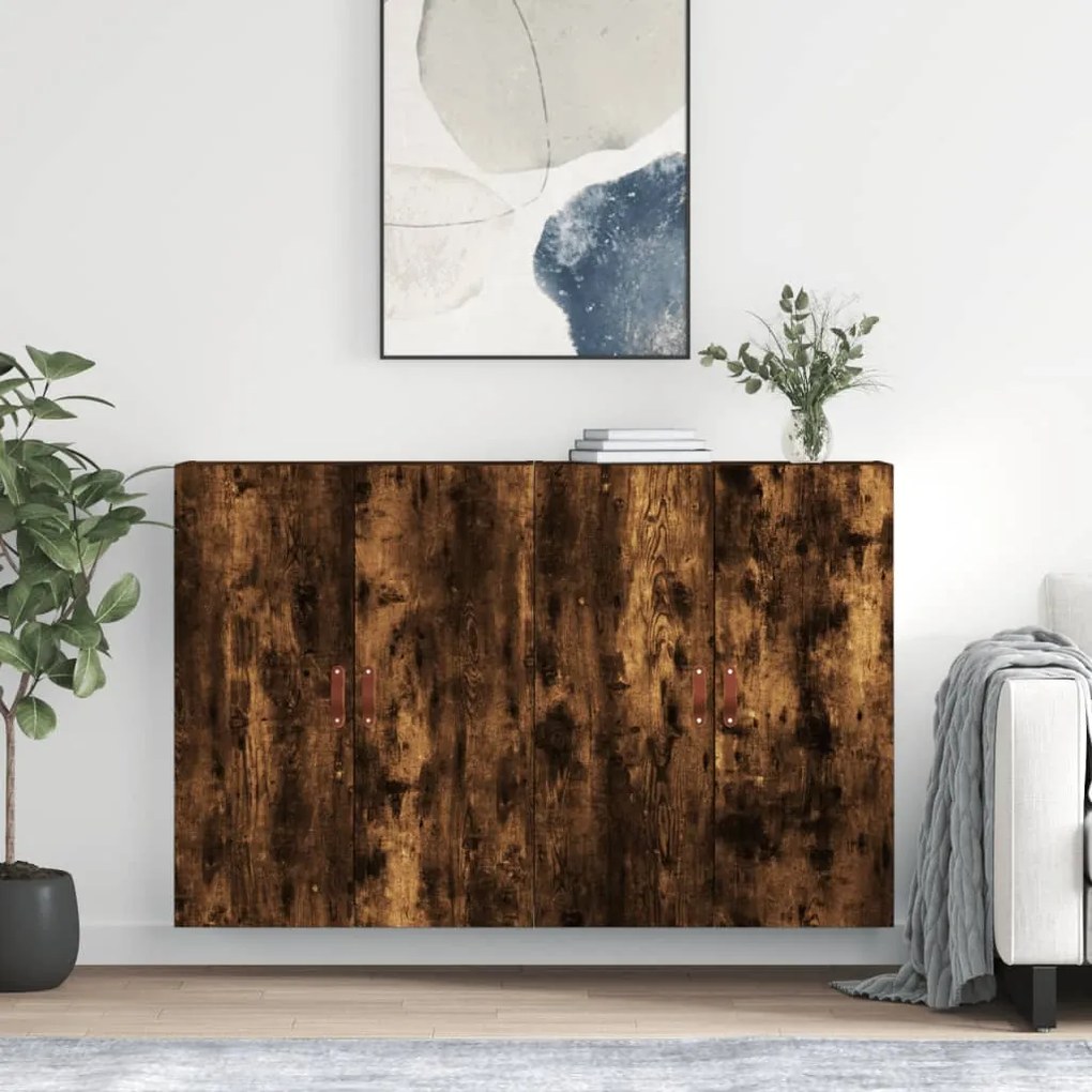 vidaXL Dulapuri montate pe perete, 2 buc, stejar afumat, 69,5x34x90 cm