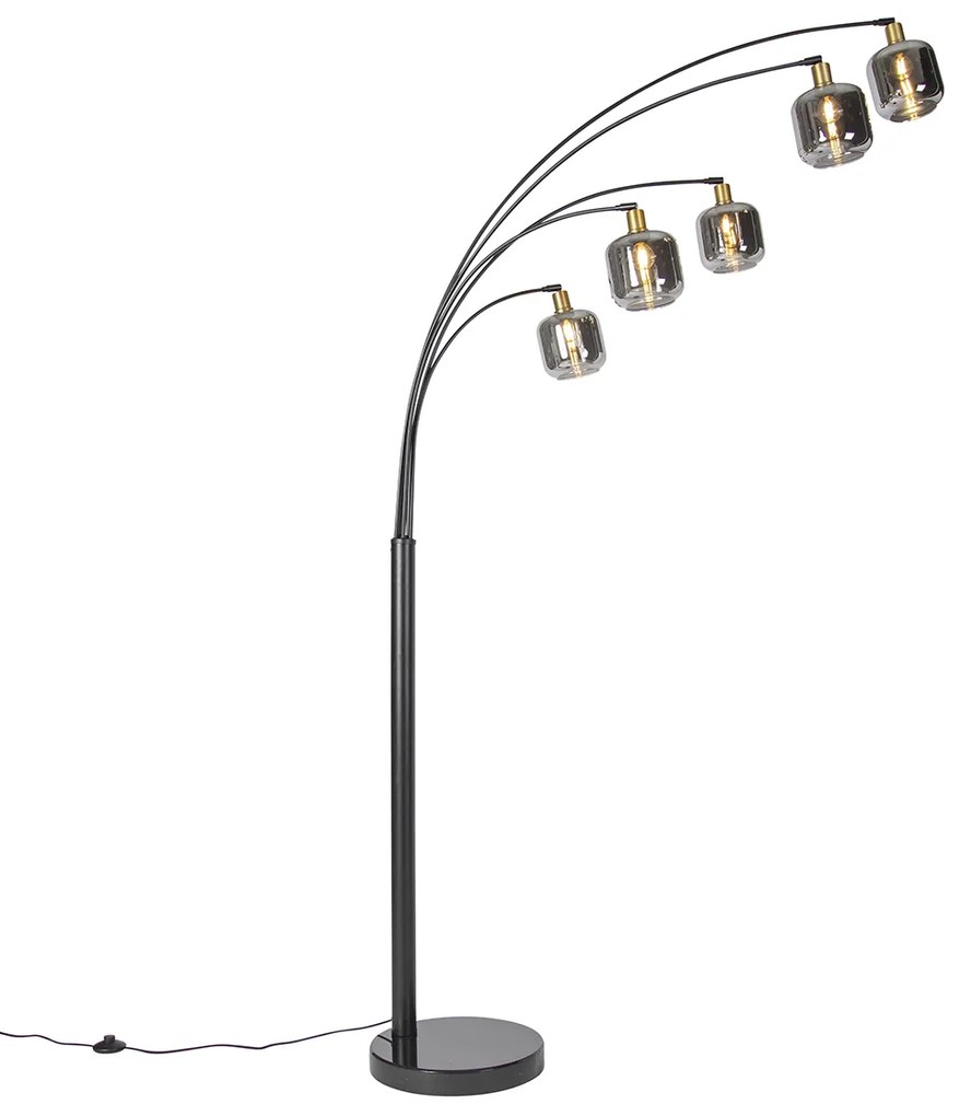 Lampa de podea neagră cu auriu cu sticlă fumurie cu 5 lumini - Zuzanna
