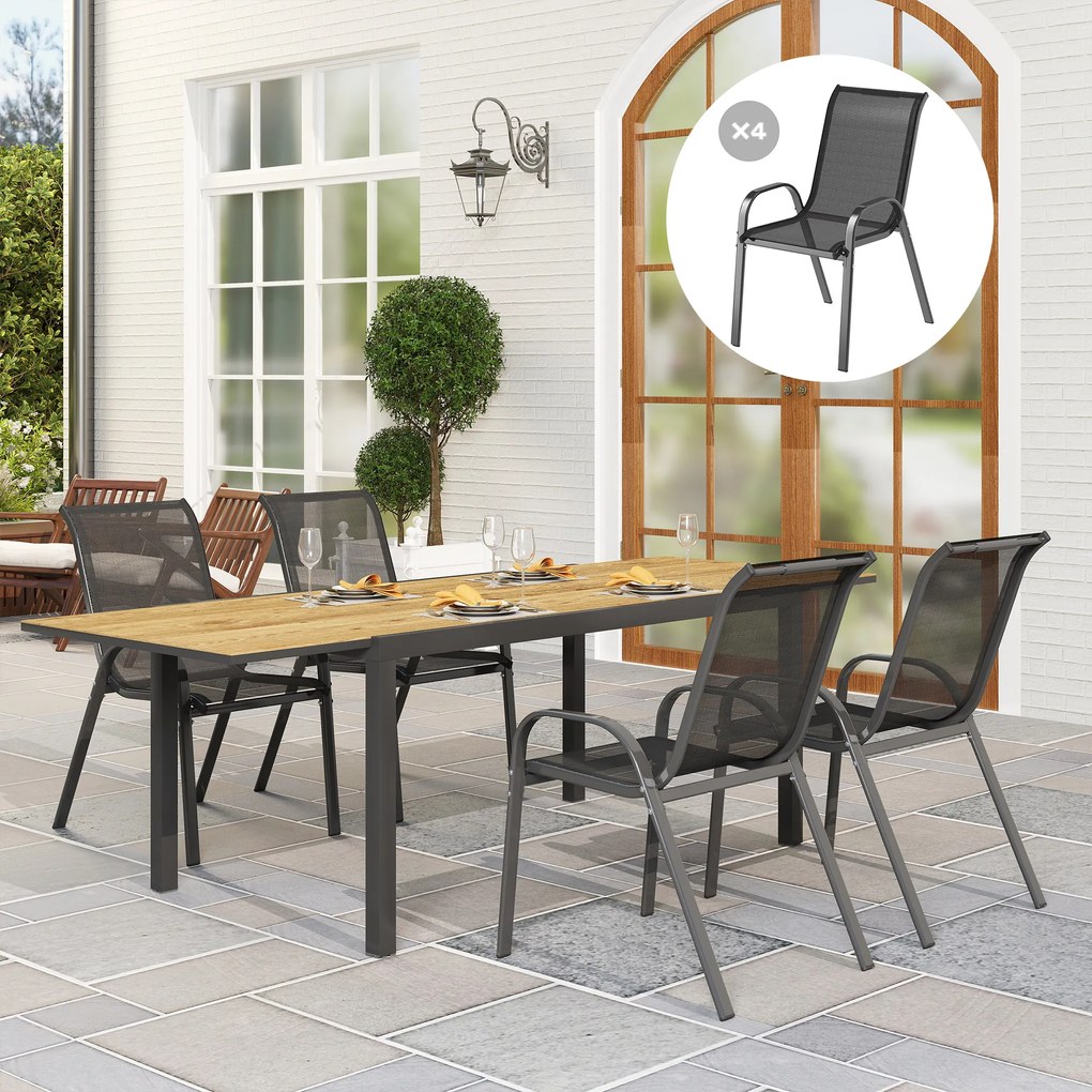 Outsunny Set de 4 Scaune Suprapozabile cu Spătar Înalt și șezut din Plasă, 54x71x93 cm, Negru | Aosom Romania