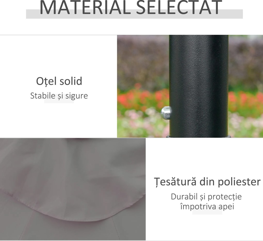 Outsunny Umbrelă de Grădină Inclinabilă Ø265 cm cu 32 Lumini LED Solare și Manivelă, Umbrelă de Exterior cu 8 Spițe, din Oțel și Poliester, pentru Patio, Curte, Balcon, Terasă, Gri | Aosom Romania