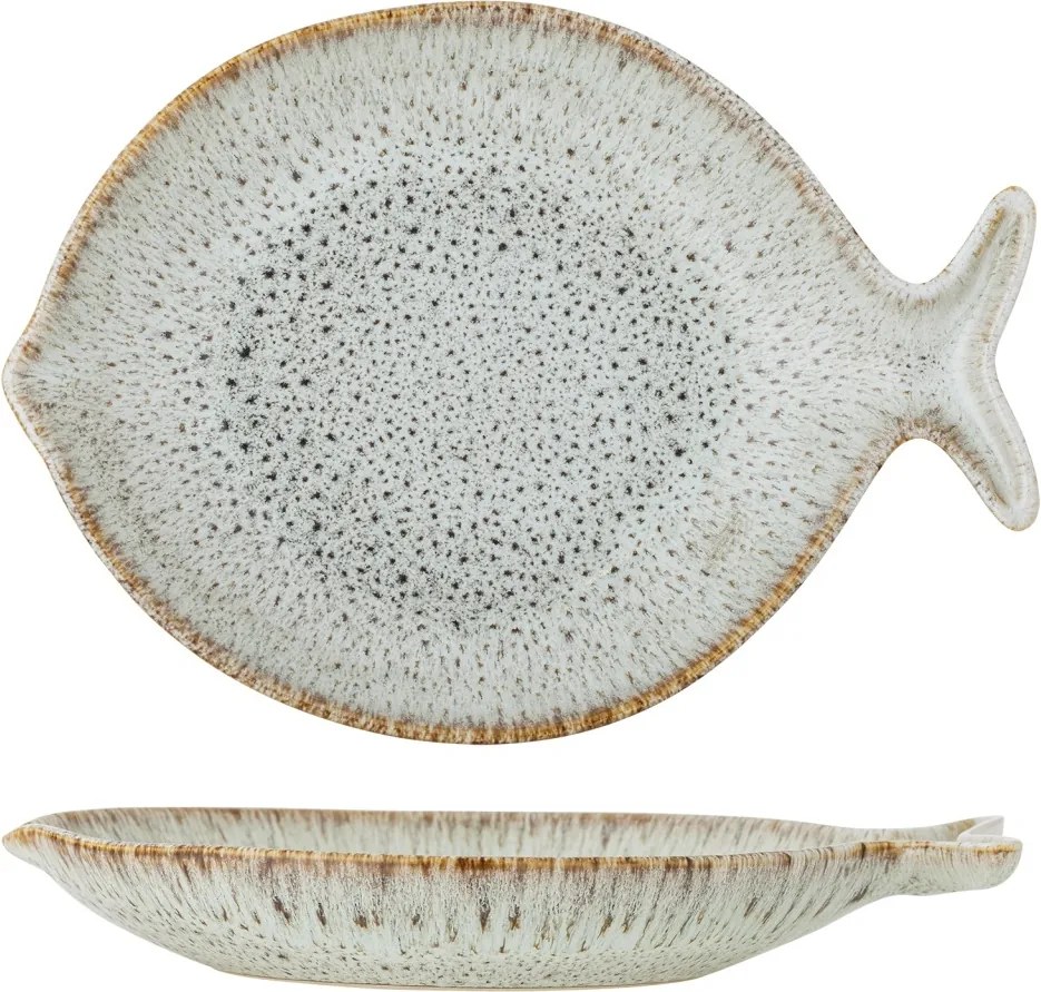 Platou de servire din ceramică artizanală natur în formă de pește, 27×20,5×4 cm, „Fleur"