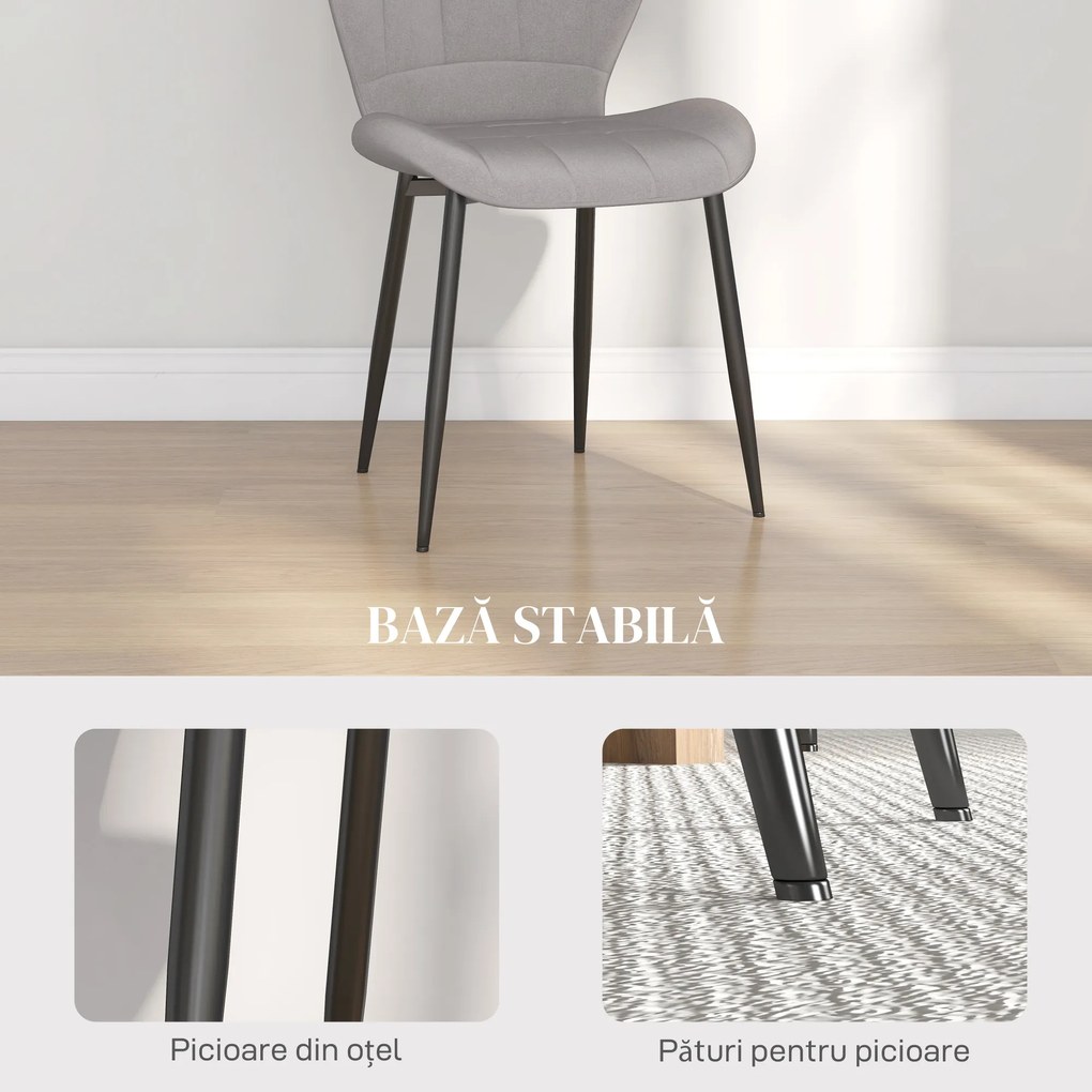 HOMCOM Set of Four Modern Style Flannel Dining Chairs - Light Grey | Aosom Romania