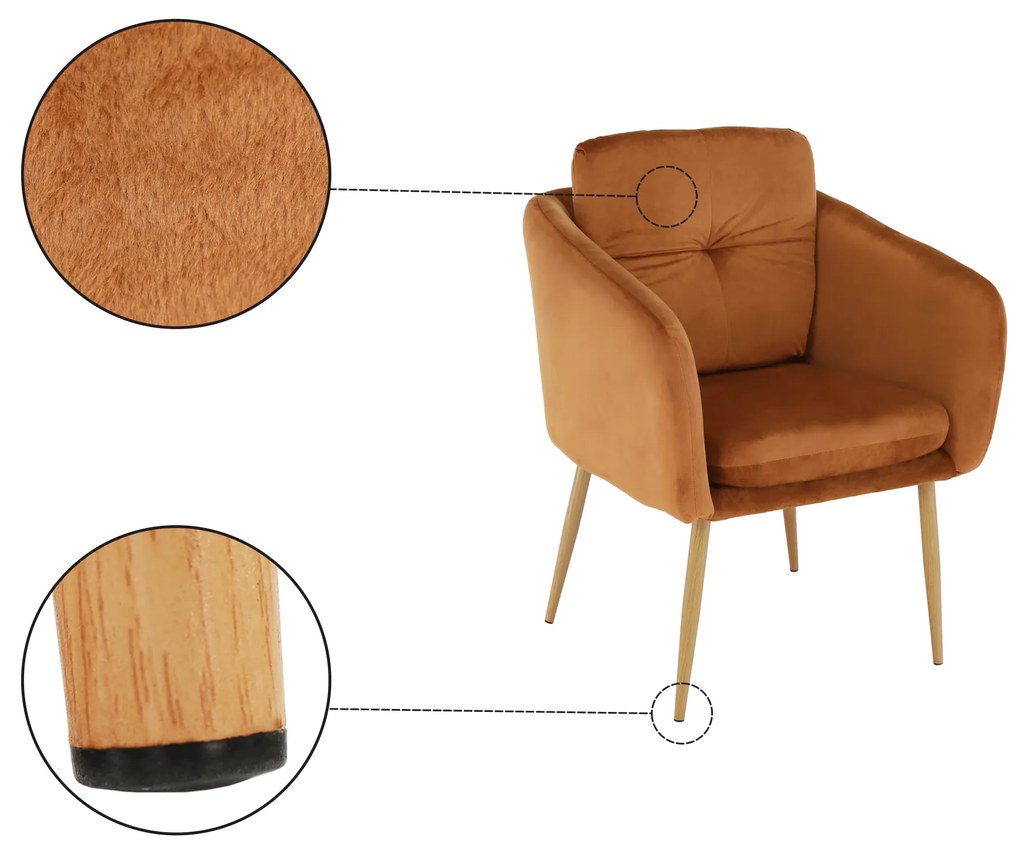 Fotoliu design, ţesătură din catifea teracota, AVETA