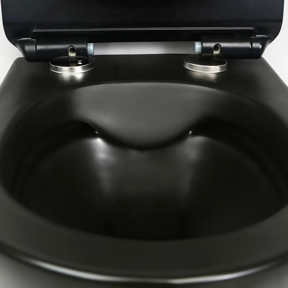 Toaletă Ride fără ramă, montată pe perete, neagră