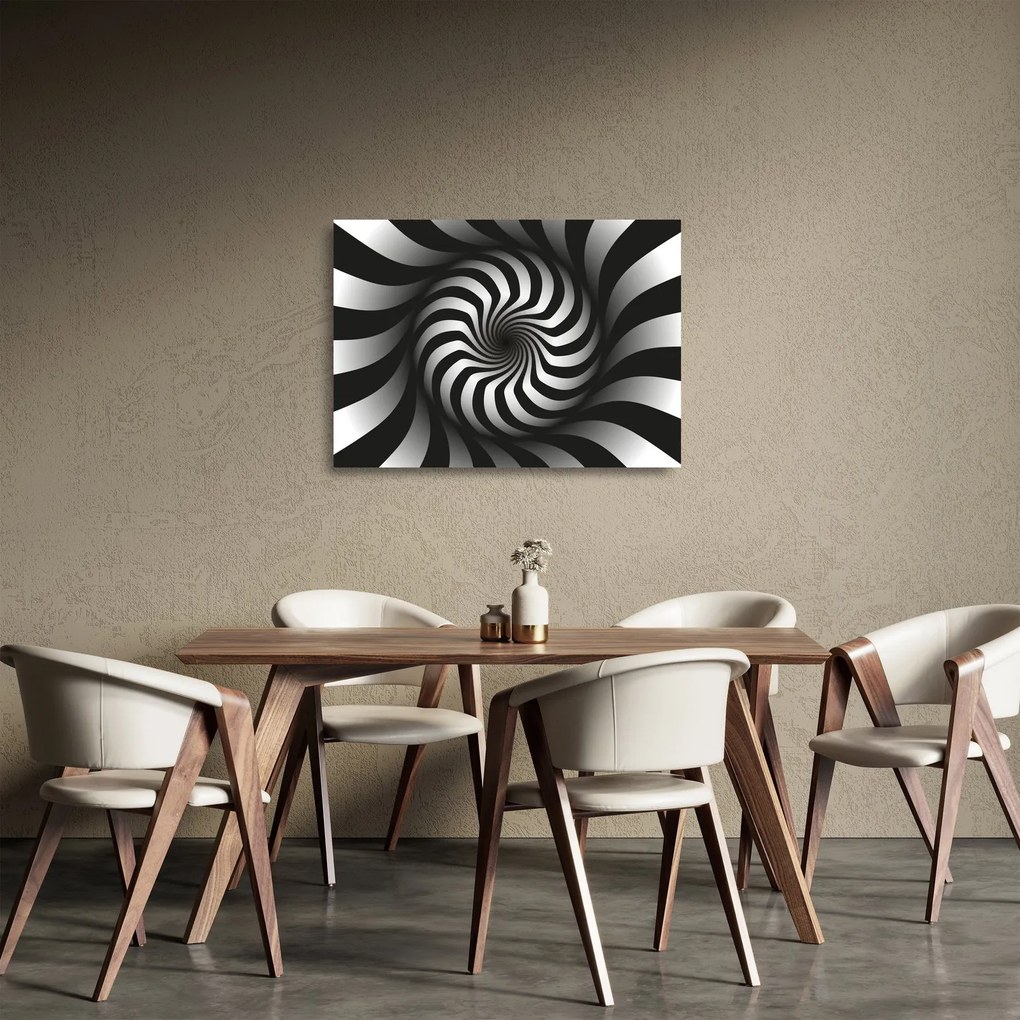 Tablou pe sticlă abstract cu spirala alb neagră (70x50 cm)