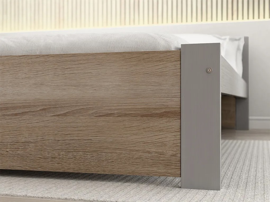 Pat de o persoana IKAROS 90 x 200 cm, stejar sonoma/gri Saltele: Cu saltele Sommera 18 cm, Somiera pat: Cu lamele drepte