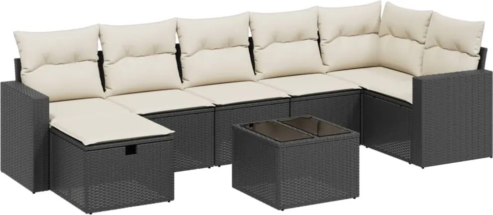 vidaXL Set mobilier de grădină cu perne, 8 piese, negru, poliratan