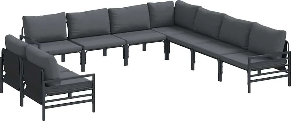 vidaXL Set de canapele pentru grădină cu pernă 9 pcs Negru Oțel