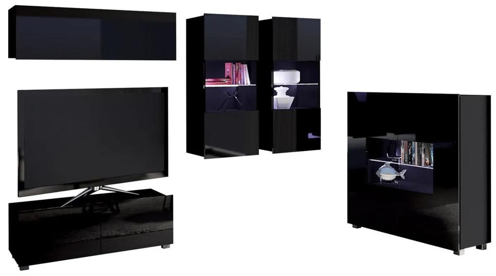 Camera de zi Providence B115Negru lucios, Negru, Cu comodă tv, Cu componente suplimentare, Părți separate, Sticlă călită, PAL laminat, 115 kg