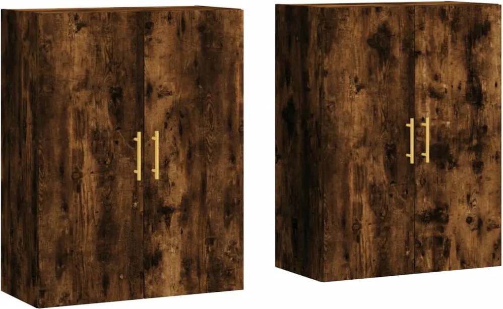 vidaXL Dulapuri montate pe perete, 2 buc, stejar afumat, 69,5x34x90 cm