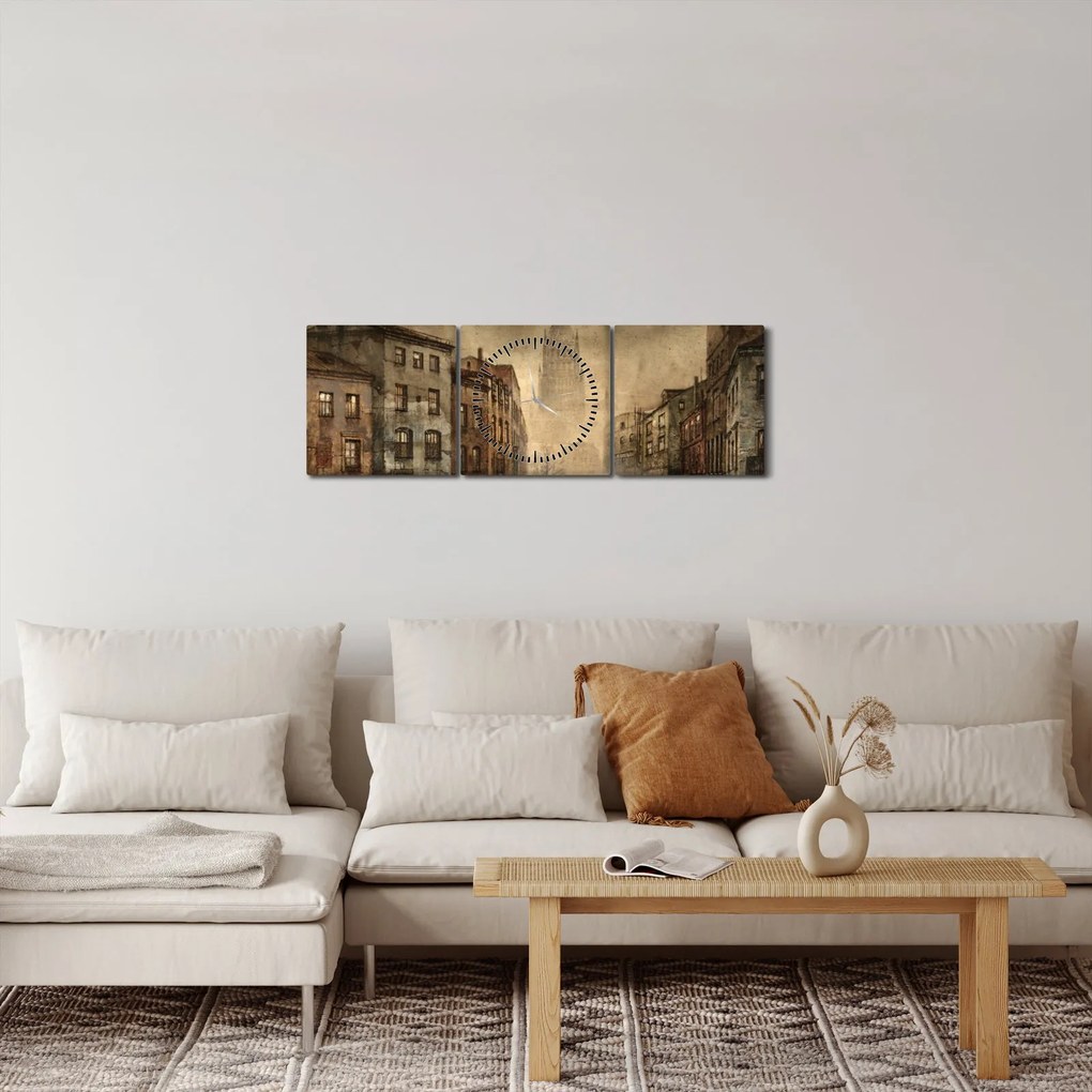 Tablou - Pictura orașului (cu ceas) (90x30 cm)