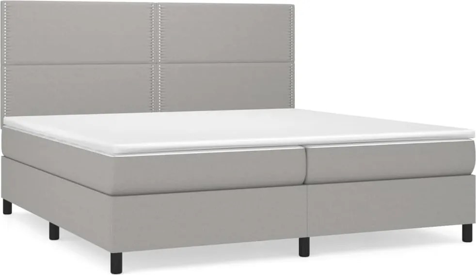 vidaXL Pat box spring cu saltea, gri deschis, 200x200 cm, textil