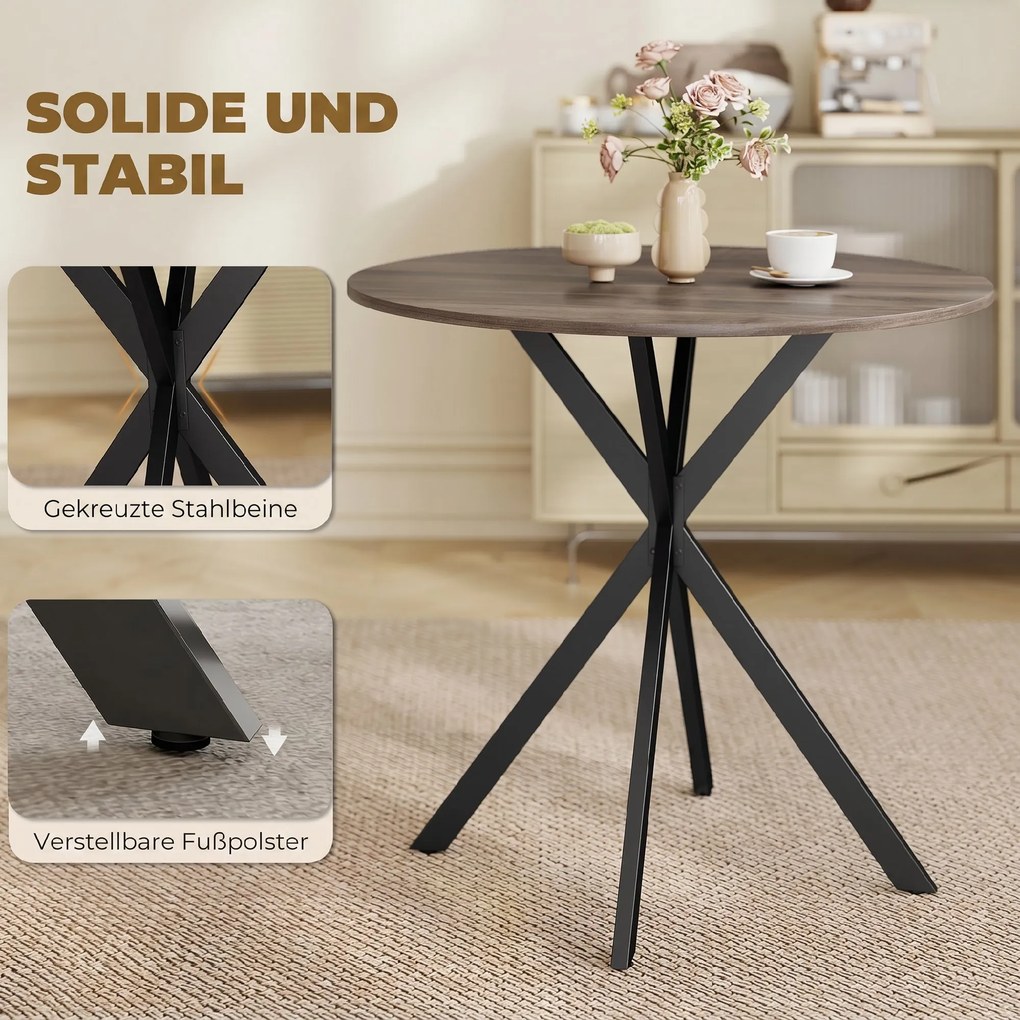 HOMCOM Masă Da Dining Rotund Stil Industrial Con Picioare în X Ø80x75 cm | Aosom Romania