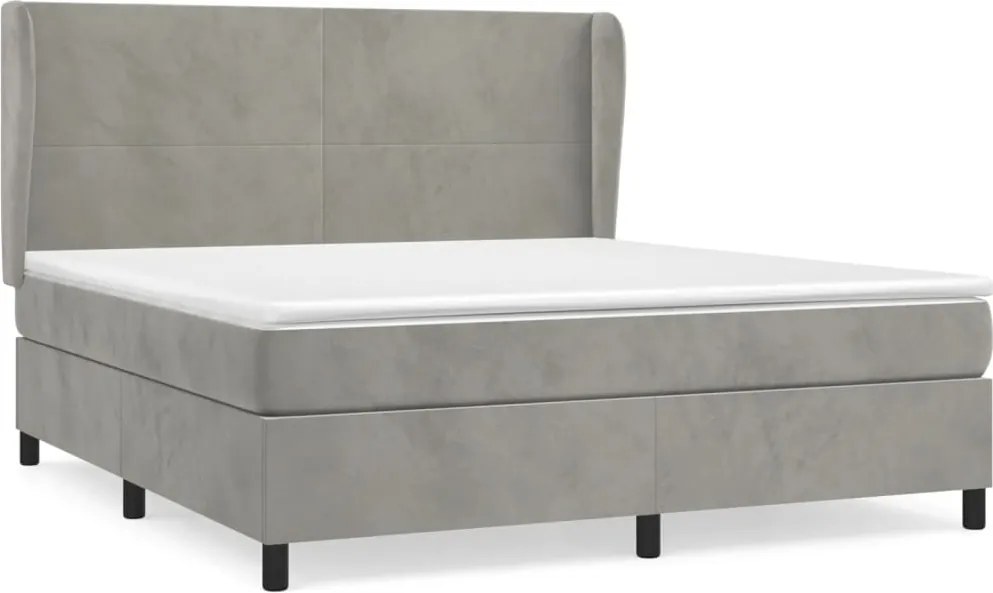 vidaXL Pat box spring cu saltea, gri deschis, 160x200 cm, catifea