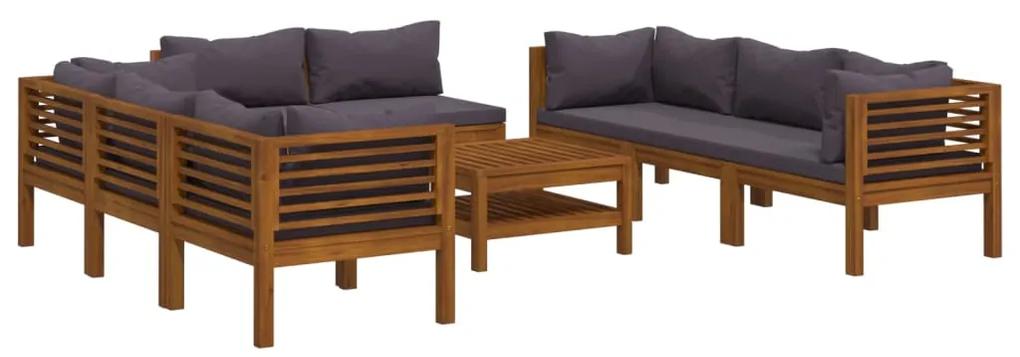 Set mobilier de gradina cu perne, 9 piese, lemn masiv de acacia Morke gra, 4x colt + 4x mijloc + masa, 1