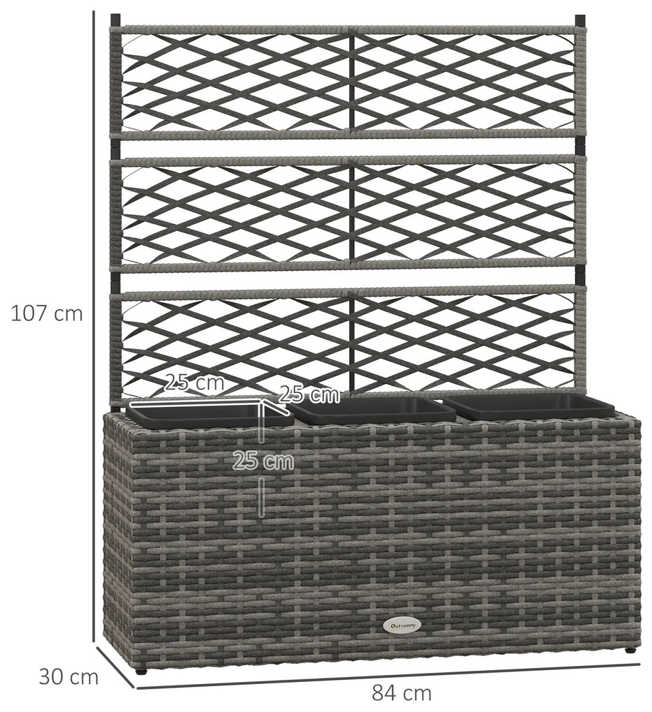 Outsunny Ghiveci pentru plante cu trei bazine 33L din rășină impletită și oțel dim. 84L x 30L x 107H cm | Aosom Romania