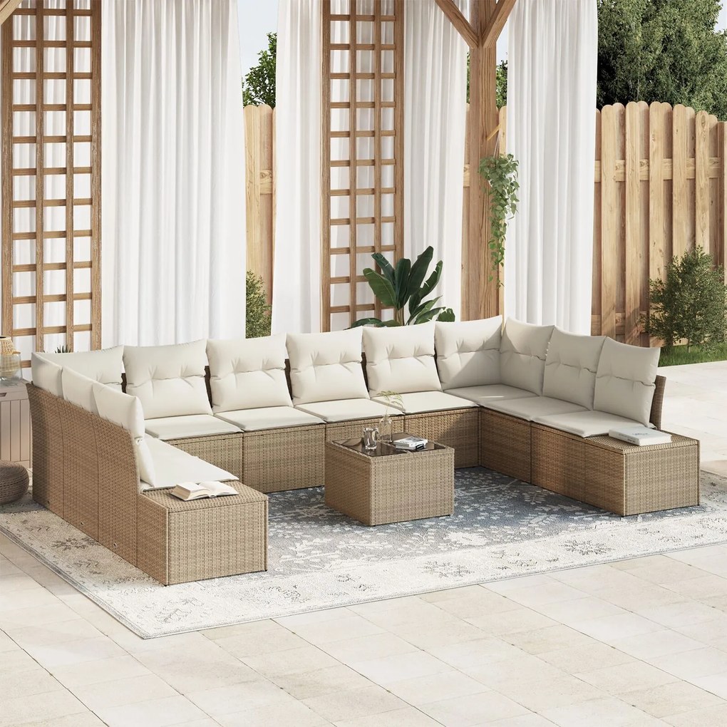 vidaXL Set de canapele pentru grădină cu pernă 11 pcs Bej Rattan poli