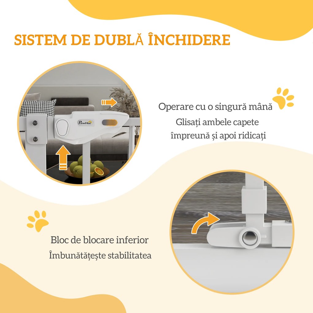PawHut Poartă Reglabilă pentru Câini Înaltă cu Ușă Mică și Închidere Automată, 74-101x104cm, Alb | Aosom Romania