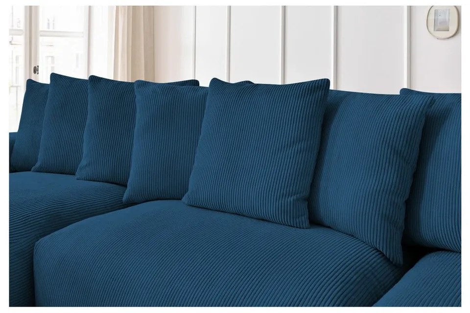 Colțar albastru închis cu tapițerie din catifea reiată Voltaire – Bobochic Paris