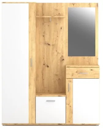 Panou pentru hol NOLAN cu oglindă, stejar artisan/alb