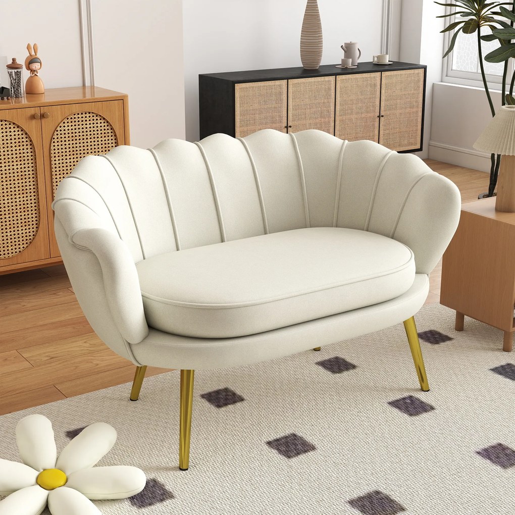 HOMCOM Canapea 2 Locuri Crem în Stil Vintage Industrial Chic din Catifea pentru Eleganță în Intrare | Aosom Romania