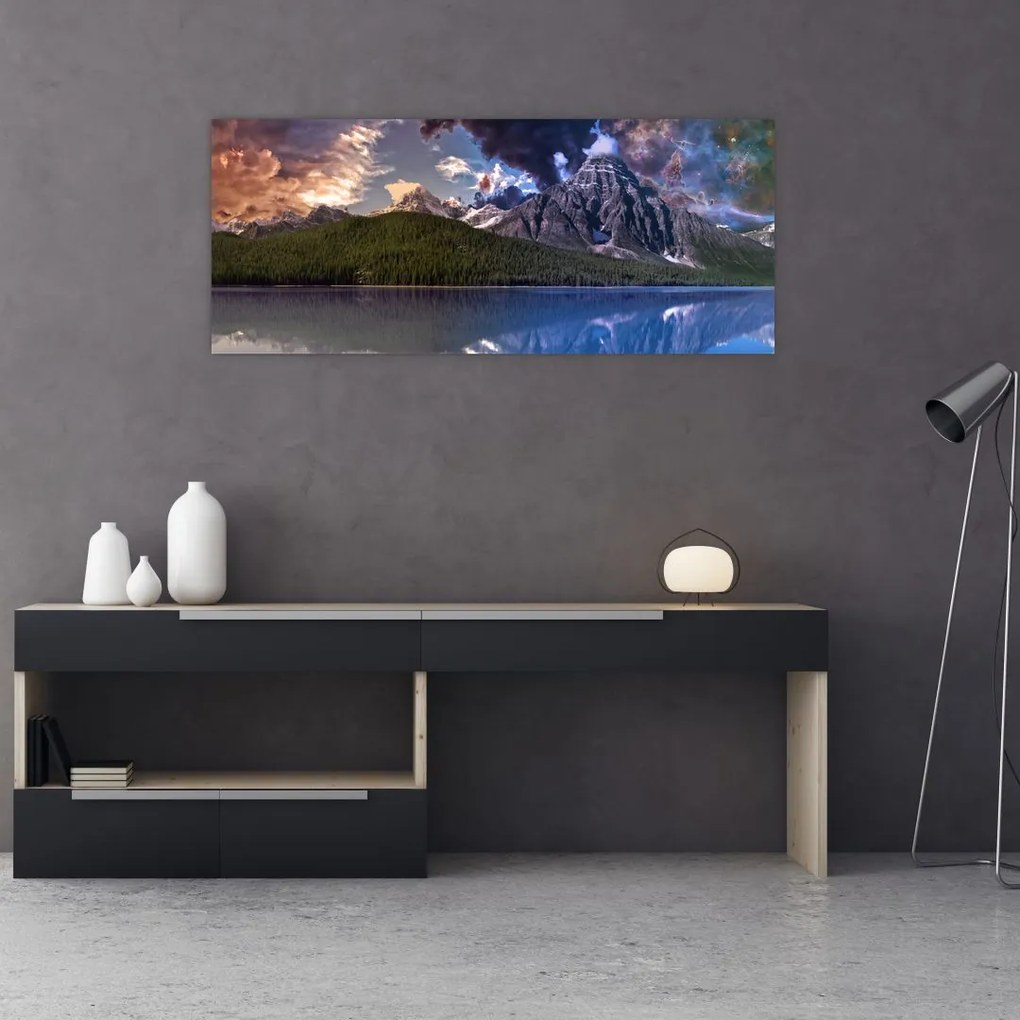 Tablou cu lac și munți (120x50 cm)