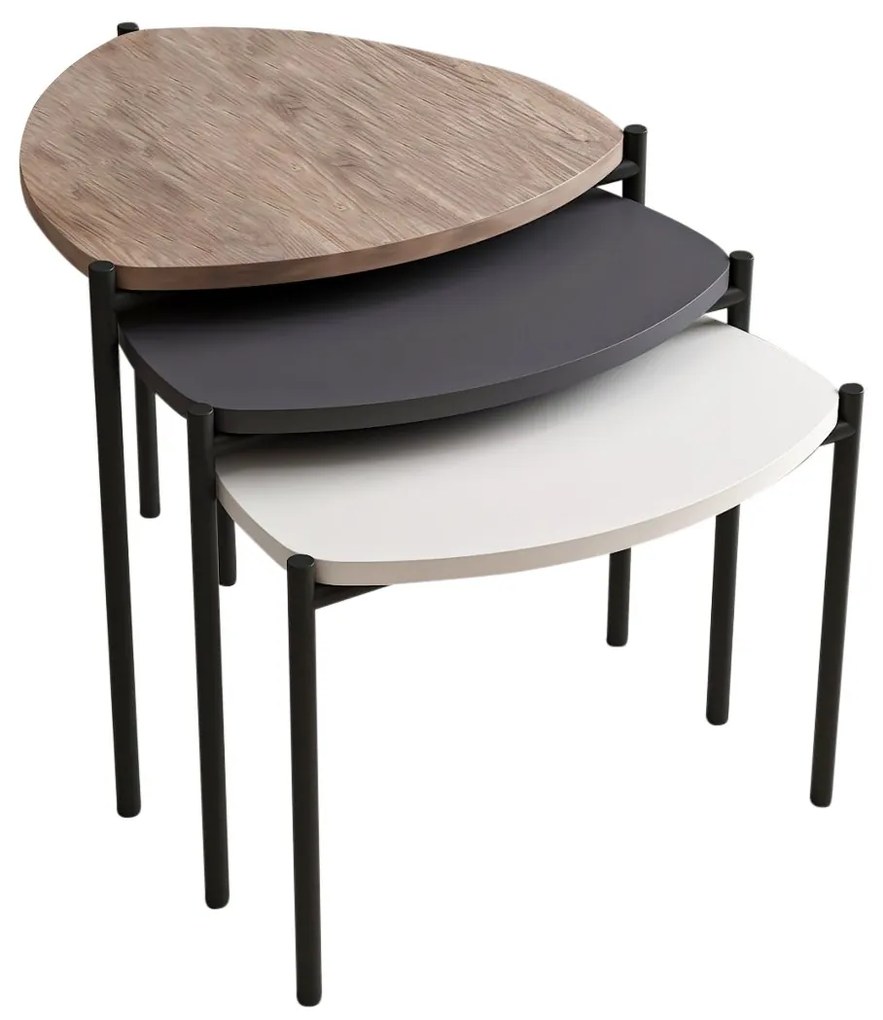 Set măsuțe de cafea Lena 3 (Alb + Antracit + Nuc). 1073001