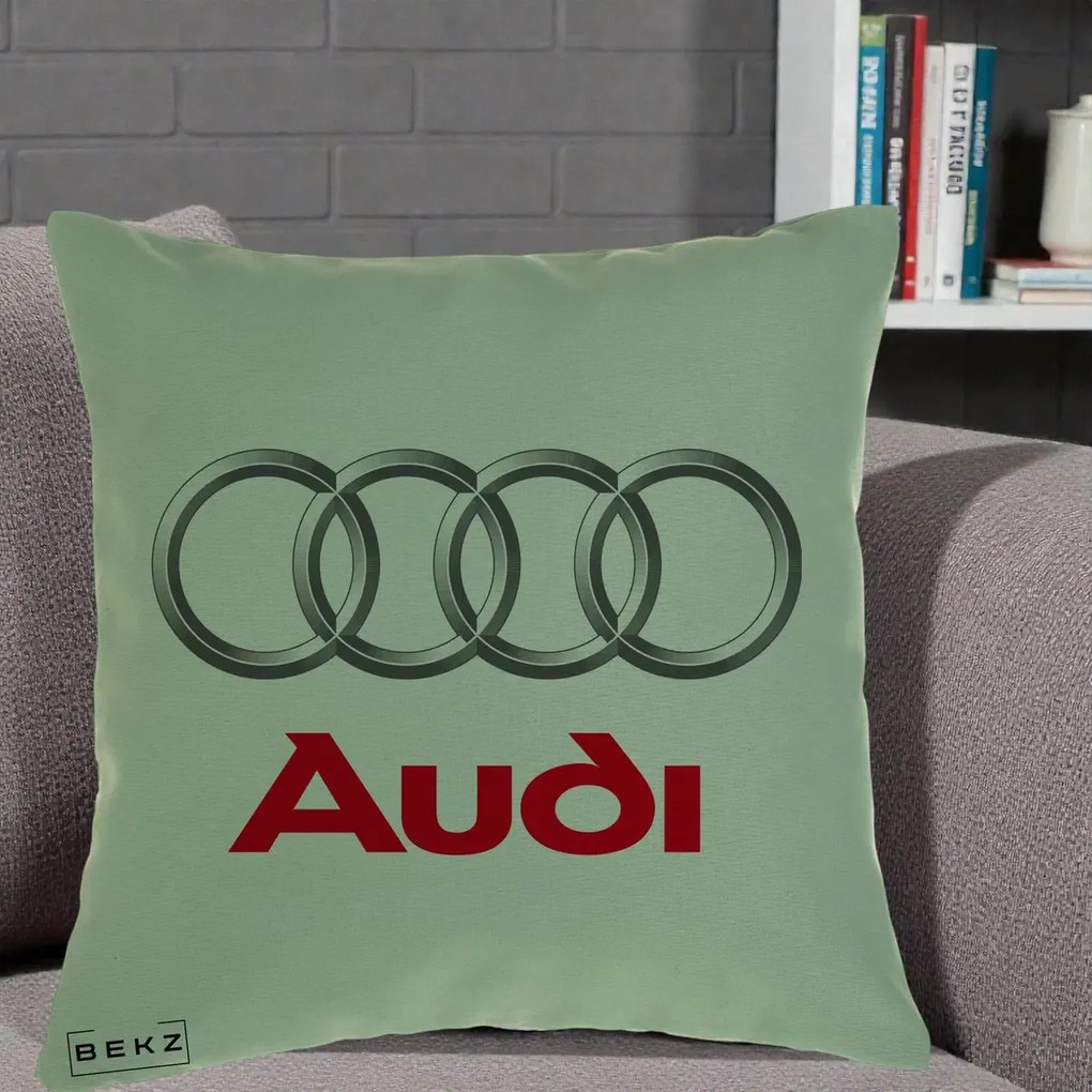 Perna Personalizata cu emblema Audi, 40x40 cm, Verde, Husa Detasabila, Perna Inclusa, BEKZ®