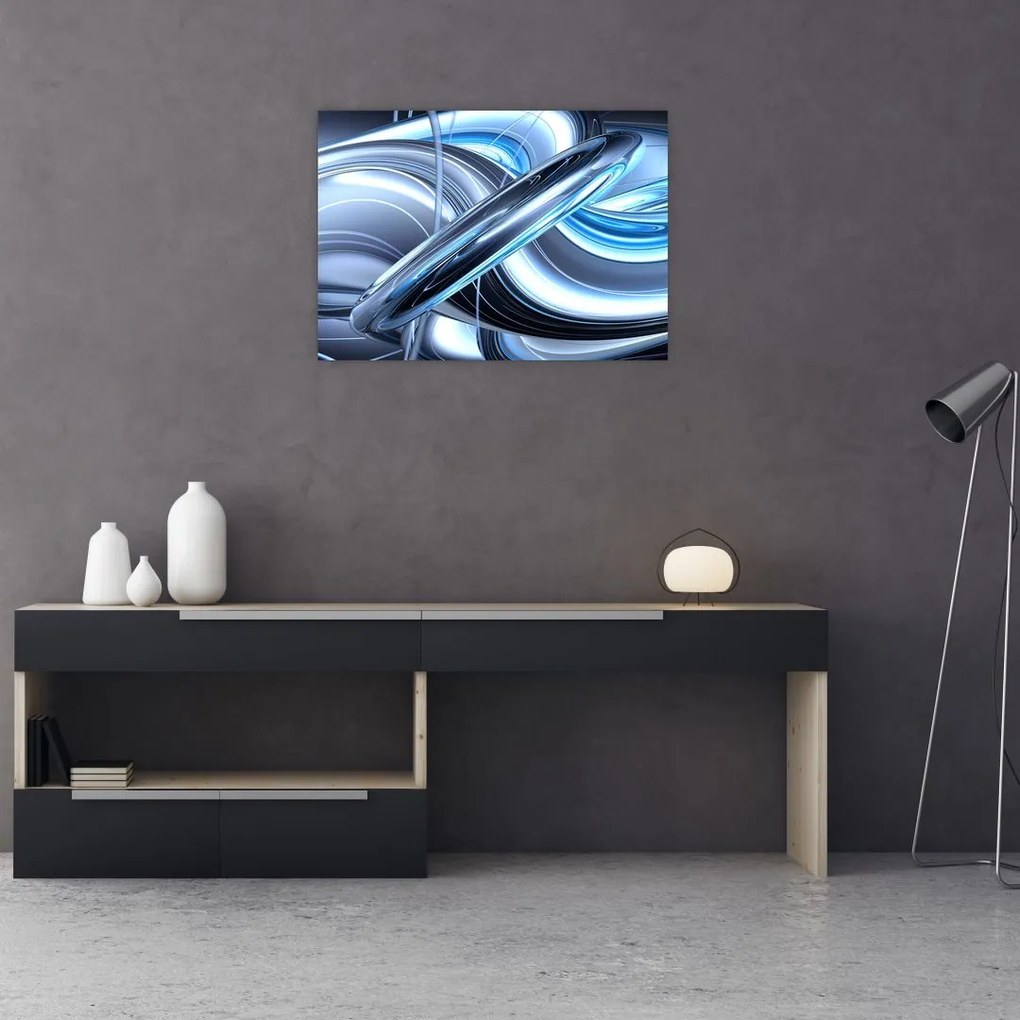 Tablou pe sticlă cu abstracție albastră (70x50 cm)