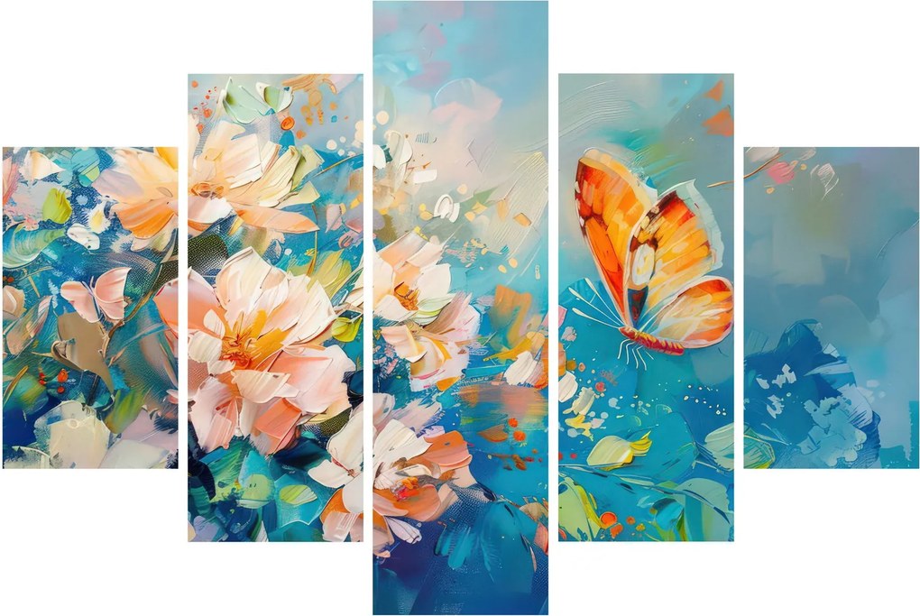 Tablou - Fluture și flori, pictură în ulei II. (150x105 cm)