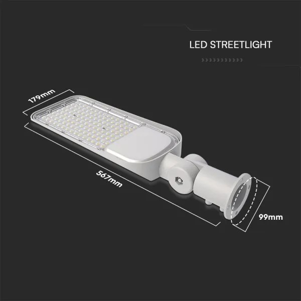 Lampă stradală LED 100W 230V 4000K IP65 cu senzor de amurg, gri