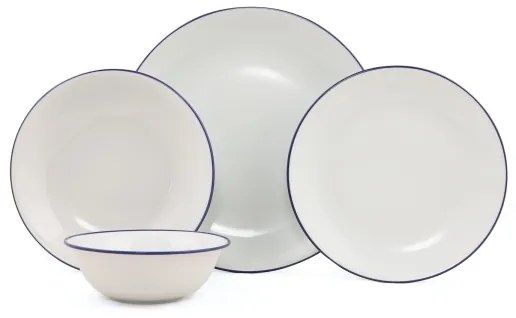 Set de veselă din porțelan, 24 piese, alb/albastru