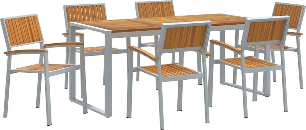 vidaXL Set de masă pentru grădină 7 pcs Gri Lemn Solid de Acacia