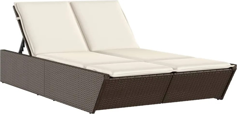 vidaXL Șezlong dublu cu perne, maro, poliratan