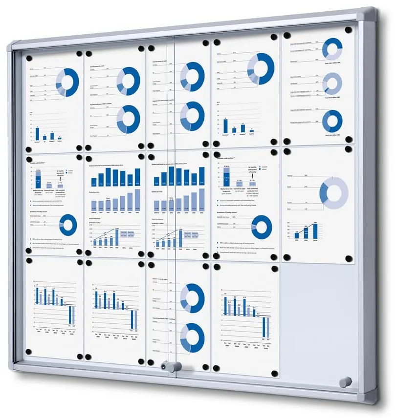 Vitrina de informatii interioare cu usi glisante 15 x A4 - spate tabla, aluminiu