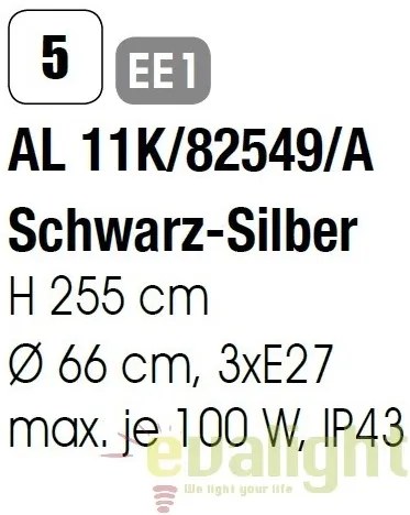 Stalp iluminat exterior stil clasic IP43 H255 Hermine AL 11K/82549/A schwarz-silber OR