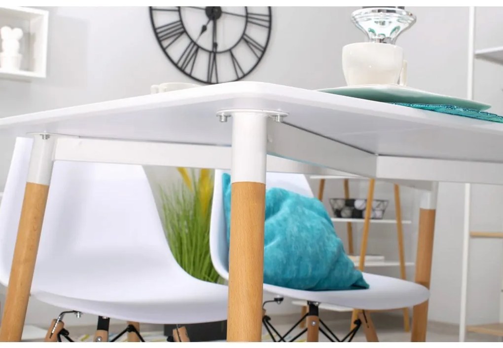 Set de masa 1 + 4, masa de dining alba ADRIA 120x80 cm + scaun de catifea crem LAVA