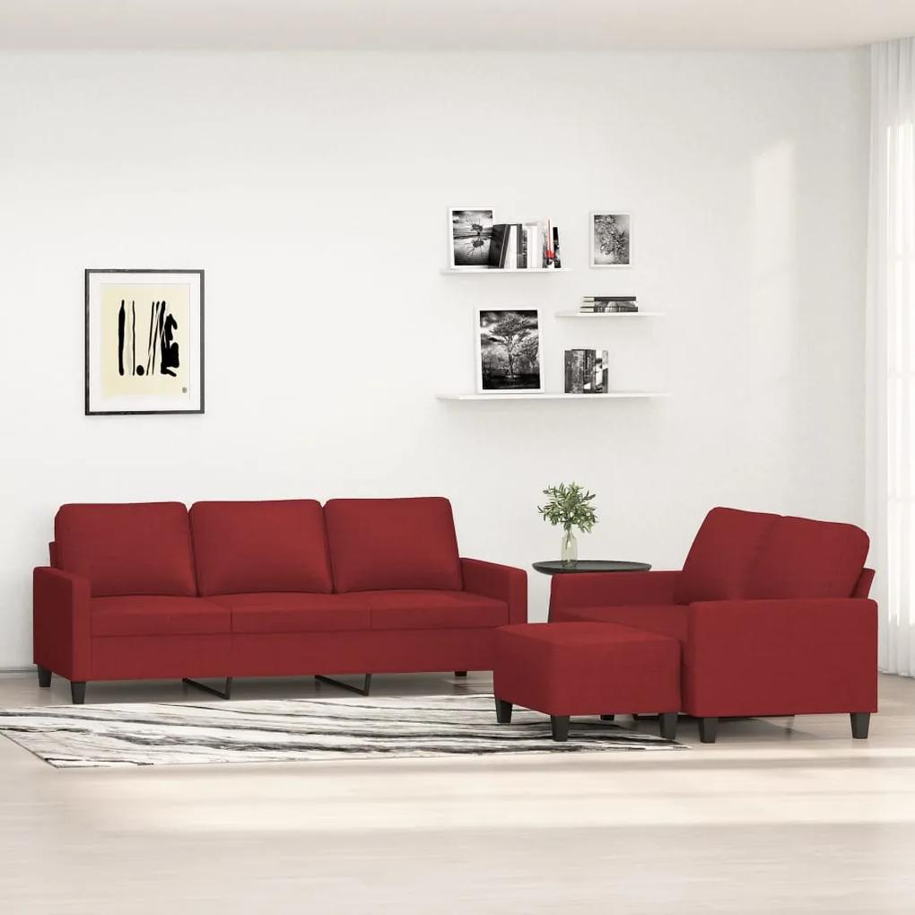 3153735 vidaXL Set canapea cu perne, 3 piese, roșu vin, material textil