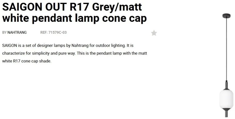 Lustra/Pendul iluminat exterior decorativ SAIGON cone cap R17 gri/alb