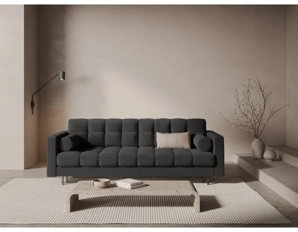 Canapea gri închis extensibilă, cu spațiu de depozitare cu tapițerie din țesătură bouclé 222 cm Bali – Cosmopolitan Design