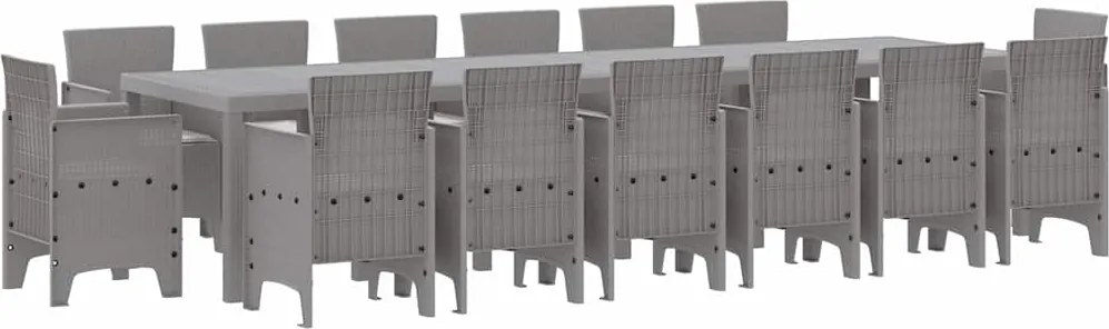 vidaXL Set de masă pentru grădină 15 pcs Gri deschis Ratan Polt